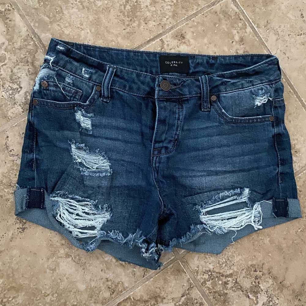 Celebrity Pink Destroyed MedWash Denim Jean Shorts